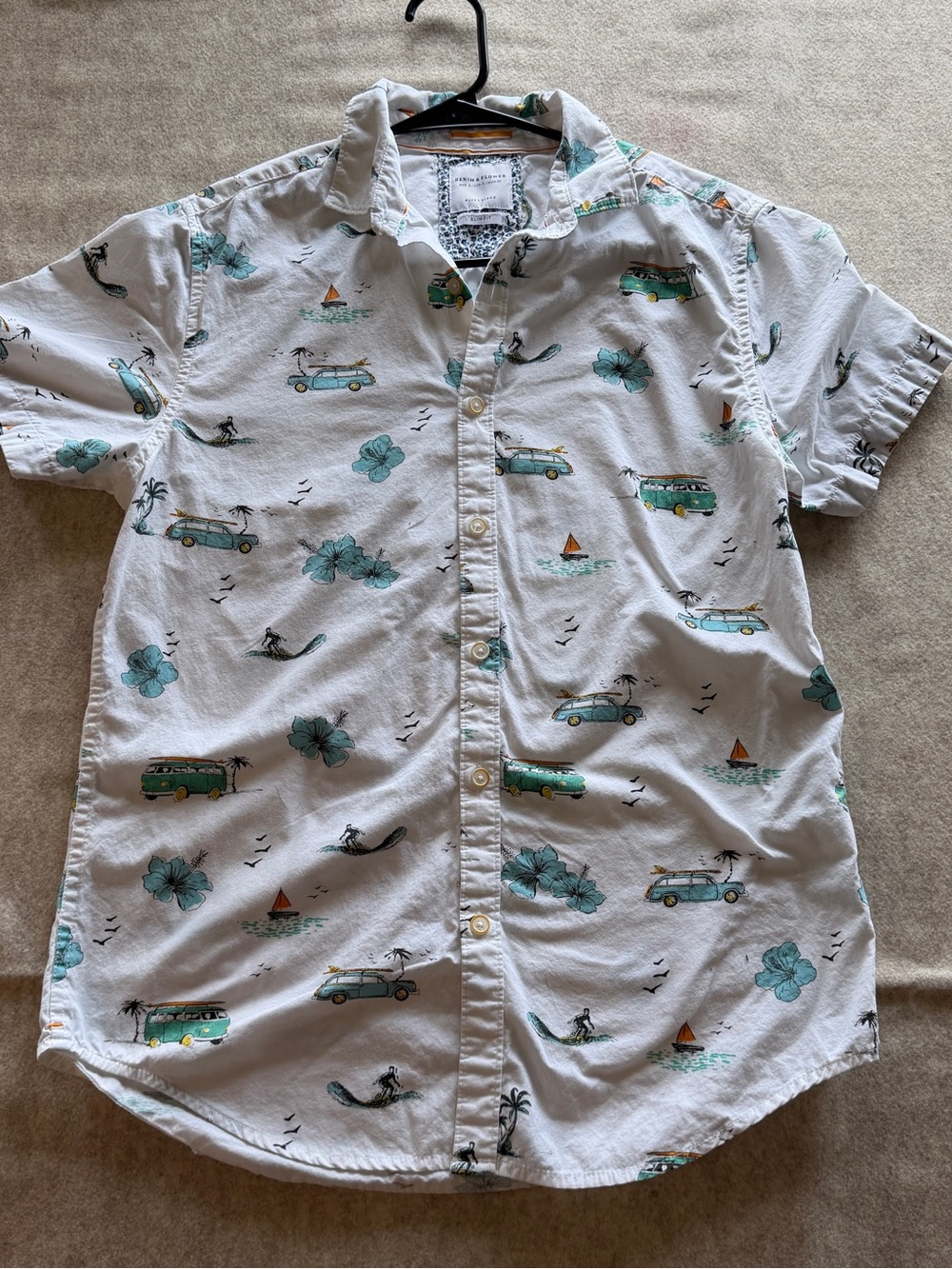 Denim & Flower Men’s Small Hawaiian Shirt Surf